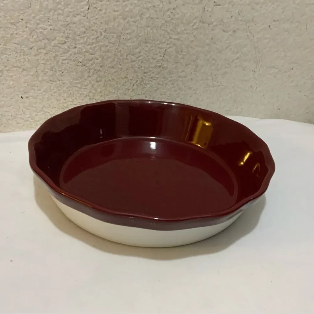 Tru Chef Stoneware Round Baking Dish 9.5” Scalloped Red USA